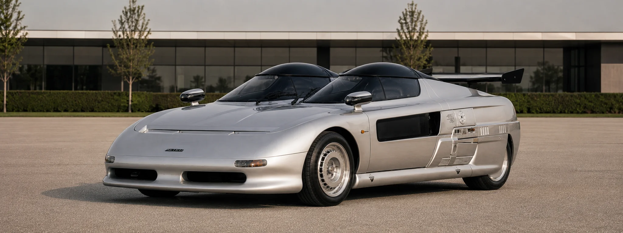 ItalDesign Aztec full length side profile, showing the wedge shape, fixed rear skirts and carbon fibre wing